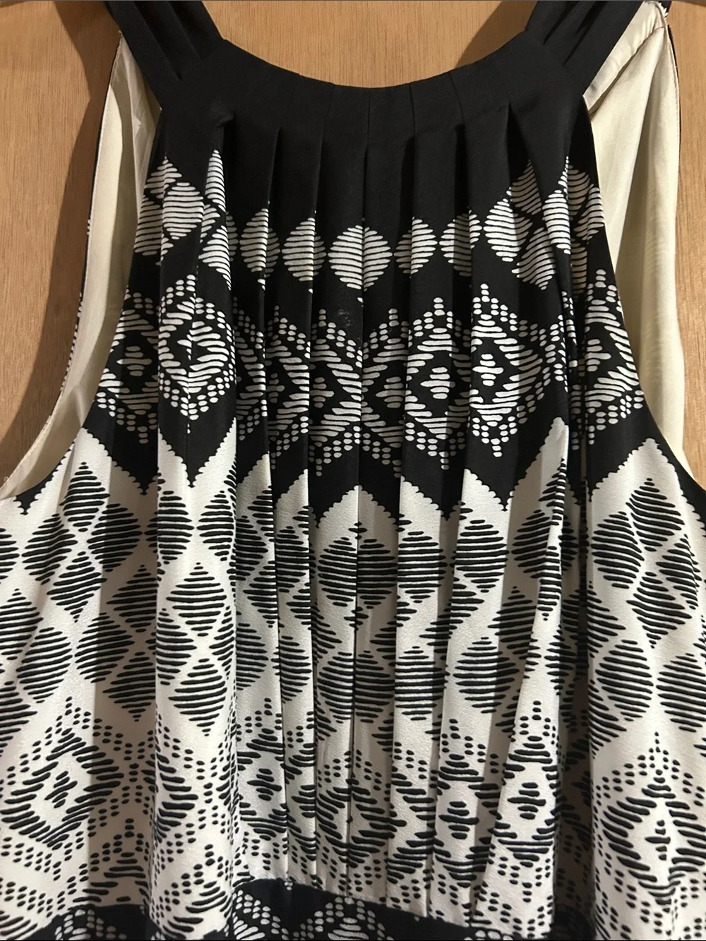 Eliza J Black & White Geometric Maxi Dress with Pink Belt